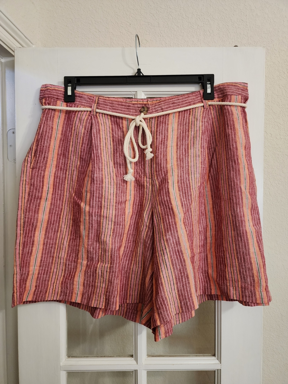 NWT J Jill Love Linen Striped Shorts Plus 20 Rope Belt Coastal